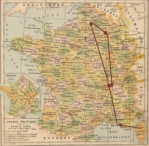 Trajets de Jean Vergne - Année 1915 (France)