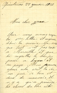 Lettre de sa mère Fanny Bobichon, épouse Vergne (1) • Collection Sylvette David