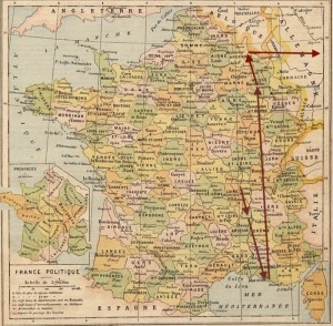 Trajets de Jean Vergne - année 1916 (France)