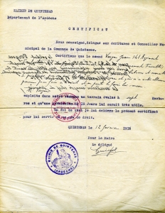 Certificat délivré par la Mairie de Quintenas • Collection Sylvette David