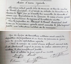 Délibération du Conseil Municipal de Quintenas de mars 1916