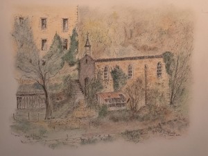 La chapelle de l'usine du Moulin-sur-Cance • Aquarelle Pierre Barbe