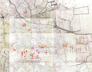 Plan de Valjevo (Serbie) avec tous les hôpitaux installés dans la ville