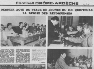 Récompenses stage Jeunes 1986