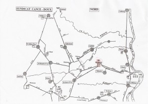 Schéma du réseau d'eau Cance-Doux mis tel qu'installé en 1962. Quintenas est desservi par le réservoir du Montbard.